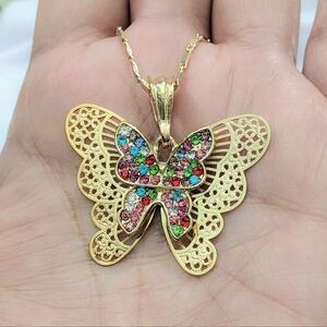Necklace 18K Gold Filled and Cubic Zirconia Multicolor Butterfly Necklace